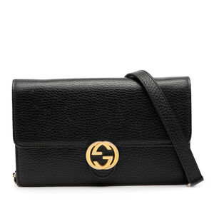 Pre-Loved Gucci Leather Interlocking G Dollar Wallet on Chain